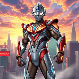 A stylized reinterpretation of an Ultraman-inspired character featuring a heroic figure with a sleek, futuristic suit