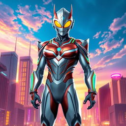 A stylized reinterpretation of an Ultraman-inspired character featuring a heroic figure with a sleek, futuristic suit