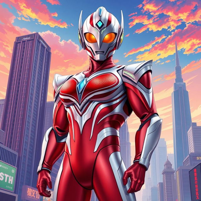 A stylized reinterpretation of an Ultraman-inspired character featuring a heroic figure with a sleek, futuristic suit