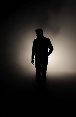 A silhouette of a man walking through a thick fog, searching for the traces of his lost life