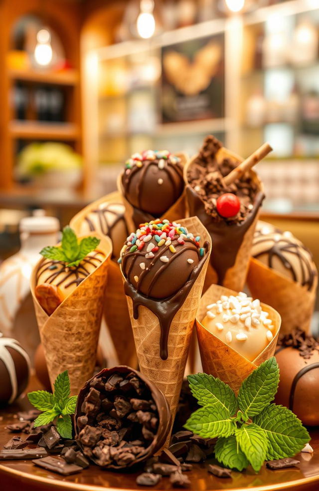 A delicious assortment of gourmet truffle cones displayed beautifully