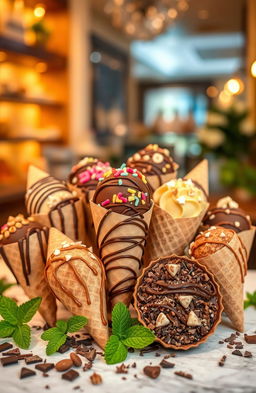 A delicious assortment of gourmet truffle cones displayed beautifully