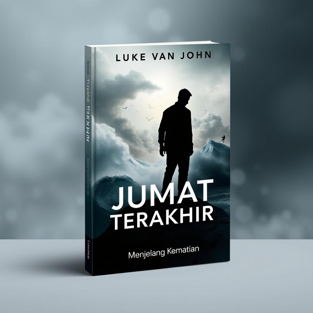 A beautifully designed book cover featuring A5 size dimensions for a book titled 'JUMAT TERAKHIR' by Luke van John