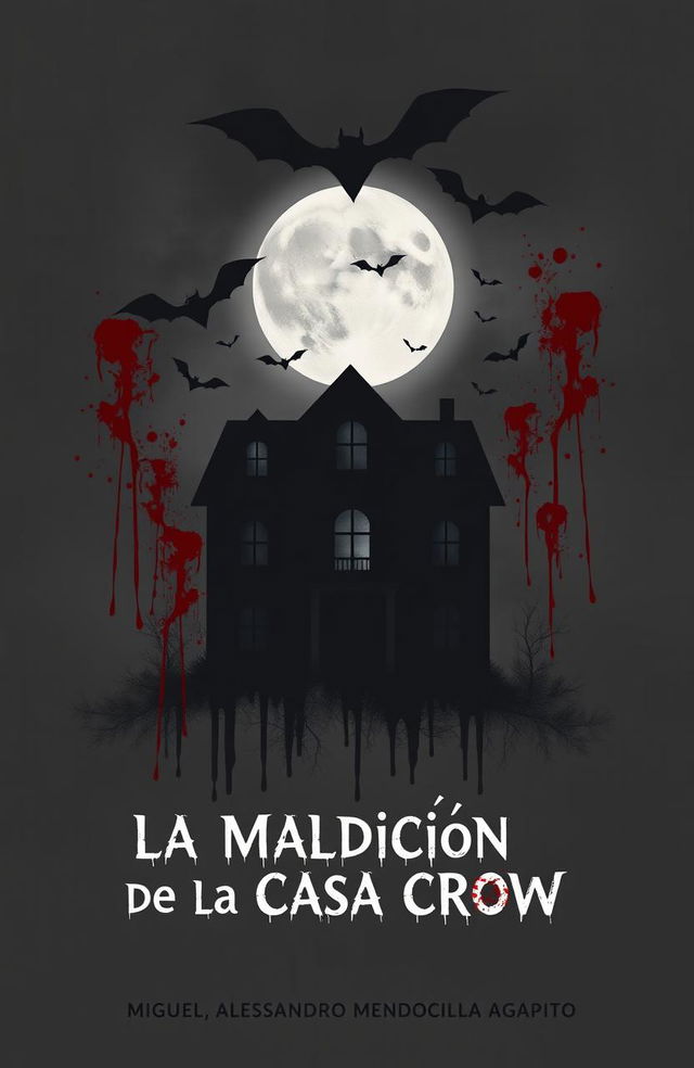 A chilling and atmospheric book cover for a horror novel titled 'La Maldición de la Casa Crow'