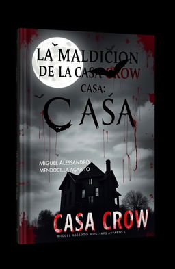 A chilling and atmospheric book cover for a horror novel titled 'La Maldición de la Casa Crow'