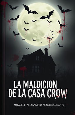 A chilling and atmospheric book cover for a horror novel titled 'La Maldición de la Casa Crow'