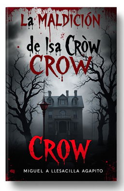 A dark and eerie book cover for a horror novel titled 'La Maldición de la Casa Crow' by Miguel Alessandro Mendocilla Agapito