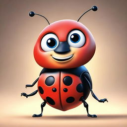 A lady bug as a charming Pixar character, with lively eyes and nuanced details reminiscent of Pixar's animation style.