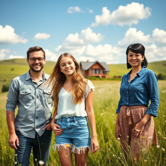 A pretty teenage girl standing in a picturesque prairie, radiating joy