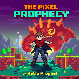 A vibrant and engaging book cover design for 'The Pixel Prophecy' by Retro Prophet