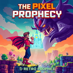 A vibrant and engaging book cover design for 'The Pixel Prophecy' by Retro Prophet
