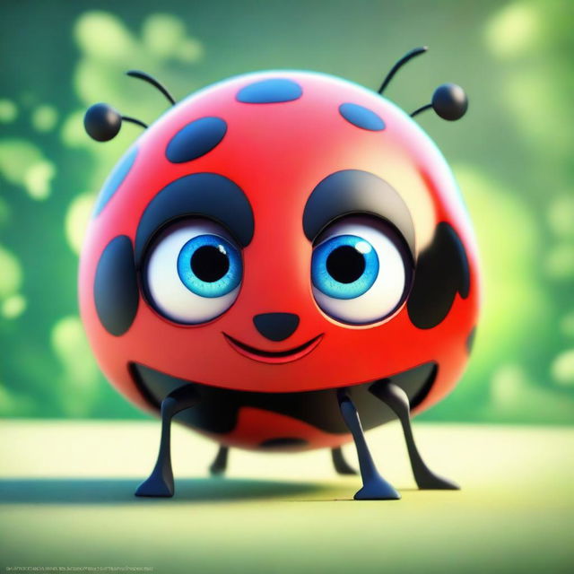 A lady bug as a charming Pixar character, with lively eyes and nuanced details reminiscent of Pixar's animation style.