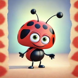 A lady bug as a charming Pixar character, with lively eyes and nuanced details reminiscent of Pixar's animation style.