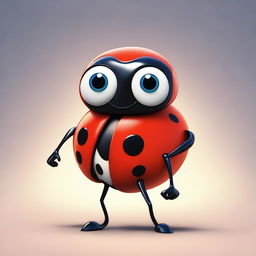 A lady bug as a charming Pixar character, with lively eyes and nuanced details reminiscent of Pixar's animation style.