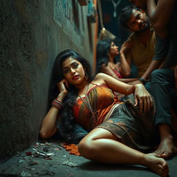 A sultry Indian woman embodying the classic bhabhi character, passionately interacting in a romantic context