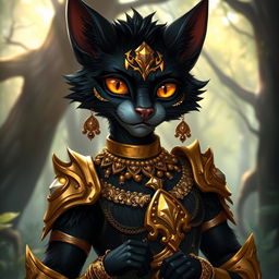 A striking tabaxi character with jet black fur, showcasing an elegant and fierce look