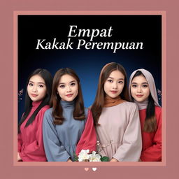 An artistic poster titled 'Empat Kakak Perempuan' featuring four beautiful girls with fair skin, straight hair, and almond-shaped eyes
