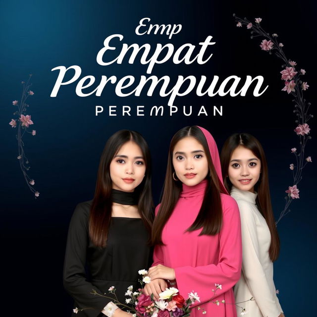 An artistic poster titled 'Empat Kakak Perempuan' featuring four beautiful girls with fair skin, straight hair, and almond-shaped eyes