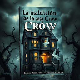 A captivating book cover for 'La maldición de la casa Crow' by Miguel Alessandro Mendocilla Agapito