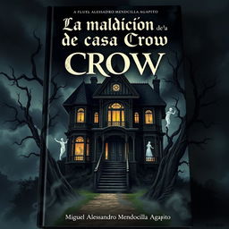 A captivating book cover for 'La maldición de la casa Crow' by Miguel Alessandro Mendocilla Agapito