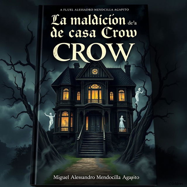 A captivating book cover for 'La maldición de la casa Crow' by Miguel Alessandro Mendocilla Agapito