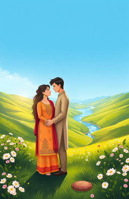 A beautifully illustrated scene inspired by settings described in an epic romance Urdu novel titled 'It's All About Destiny'