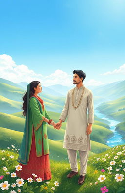 A beautifully illustrated scene inspired by settings described in an epic romance Urdu novel titled 'It's All About Destiny'
