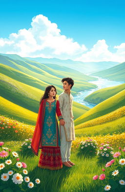 A beautifully illustrated scene inspired by settings described in an epic romance Urdu novel titled 'It's All About Destiny'