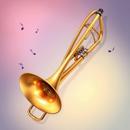 A detailed and artistic illustration of a trombone, showcasing its shiny brass finish and intricate structure