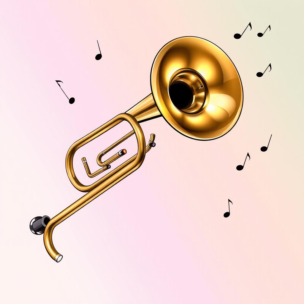 A detailed and artistic illustration of a trombone, showcasing its shiny brass finish and intricate structure