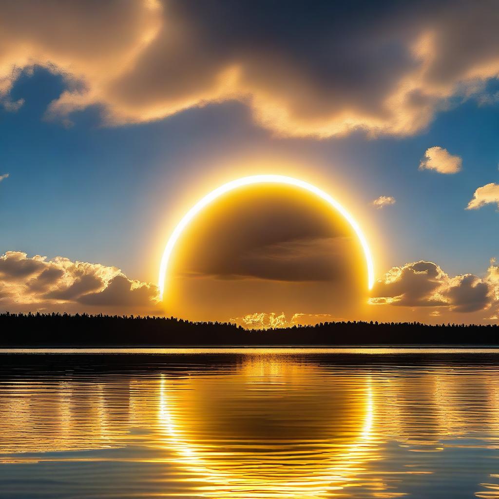 A stunning golden halo, radiantly shining against a serene sky.