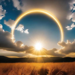 A stunning golden halo, radiantly shining against a serene sky.