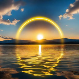 A stunning golden halo, radiantly shining against a serene sky.