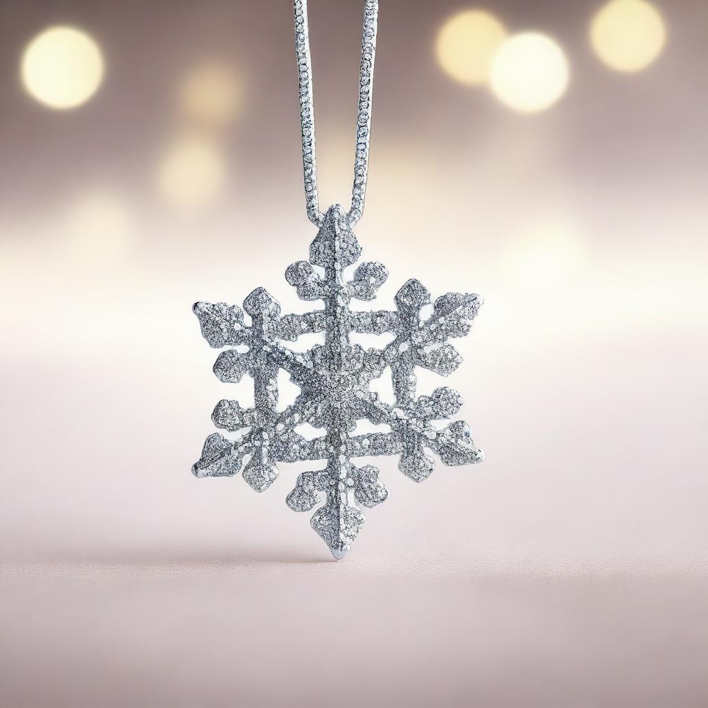 A delicate snowflake meticulously crafted from shimmering diamonds, glowing against a soft, clashing background.