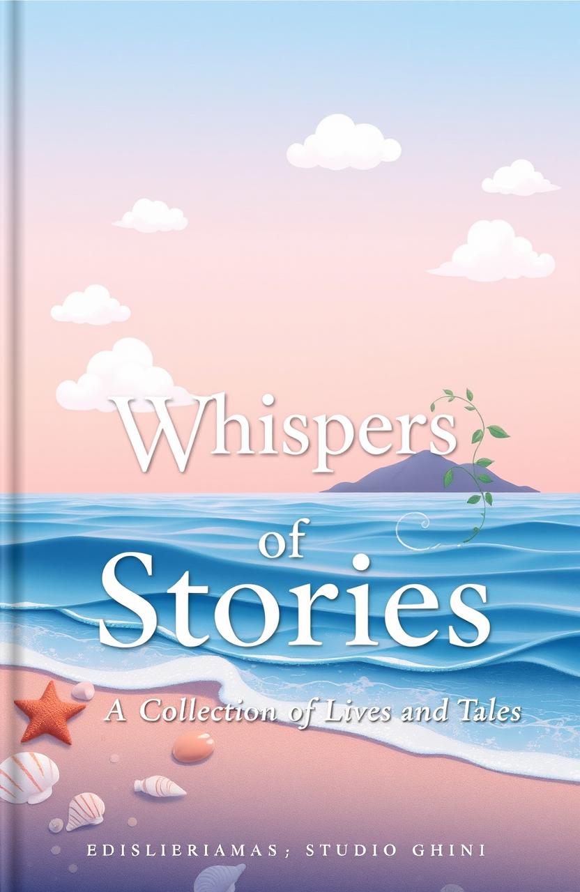 A whimsical book cover titled 'Whispers of Stories: A Collection of Lives and Tales'