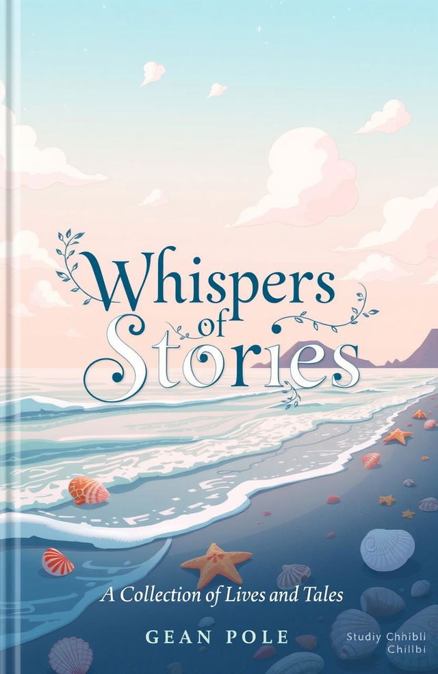 A whimsical book cover titled 'Whispers of Stories: A Collection of Lives and Tales'