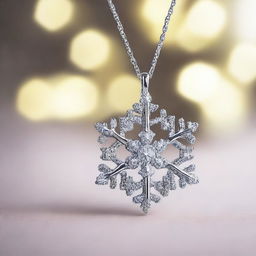 A delicate snowflake meticulously crafted from shimmering diamonds, glowing against a soft, clashing background.