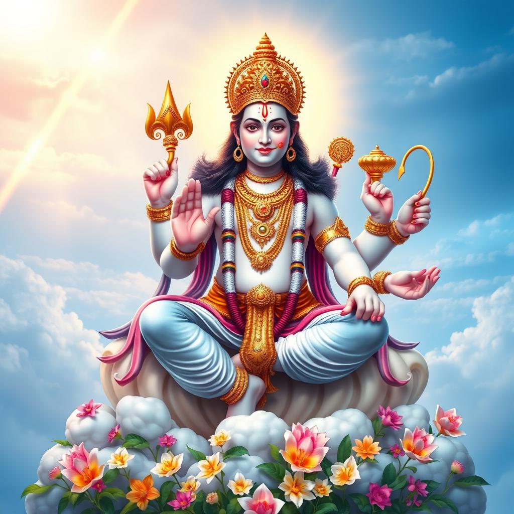 A majestic and divine depiction of Vishnu, the Hindu god known for preserving the universe