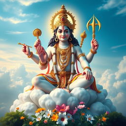 A majestic and divine depiction of Vishnu, the Hindu god known for preserving the universe