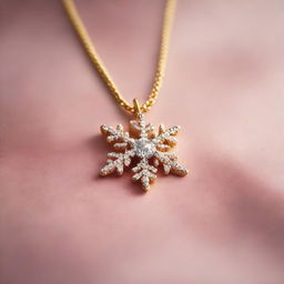 A luxurious necklace featuring a pendant of a diamond snowflake adorned with gold, sparkling against a lush velvet backdrop.