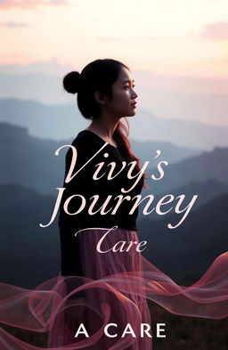 A young woman standing alone in an ethereal landscape, surrounded by soft, flowing colors