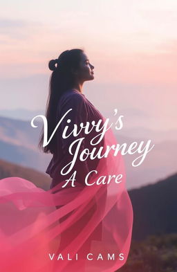 A young woman standing alone in an ethereal landscape, surrounded by soft, flowing colors