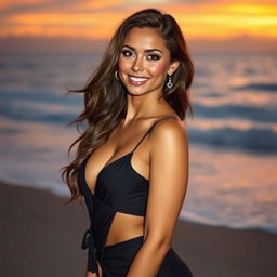 A stunning, confident woman with captivating features and an alluring smile