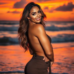A stunning, confident woman with captivating features and an alluring smile