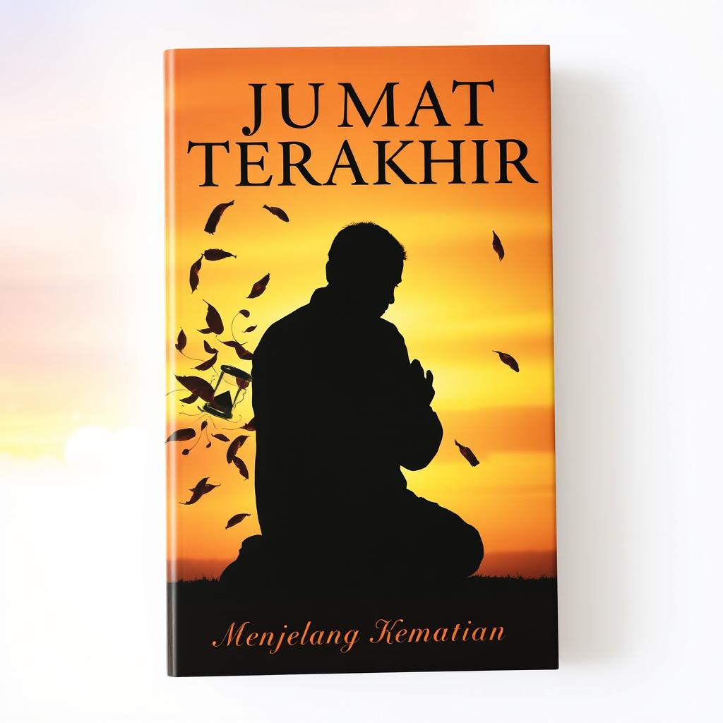 An A5 book cover with the title 'JUMAT TERAKHIR' positioned prominently at the top in bold, elegant typography, subtitle 'Menjelang Kematian' placed right below in a slightly smaller, but equally elegant font