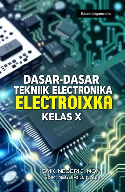 A detailed educational module cover for a book titled 'Dasar-Dasar Teknik Elektronika Kelas X'