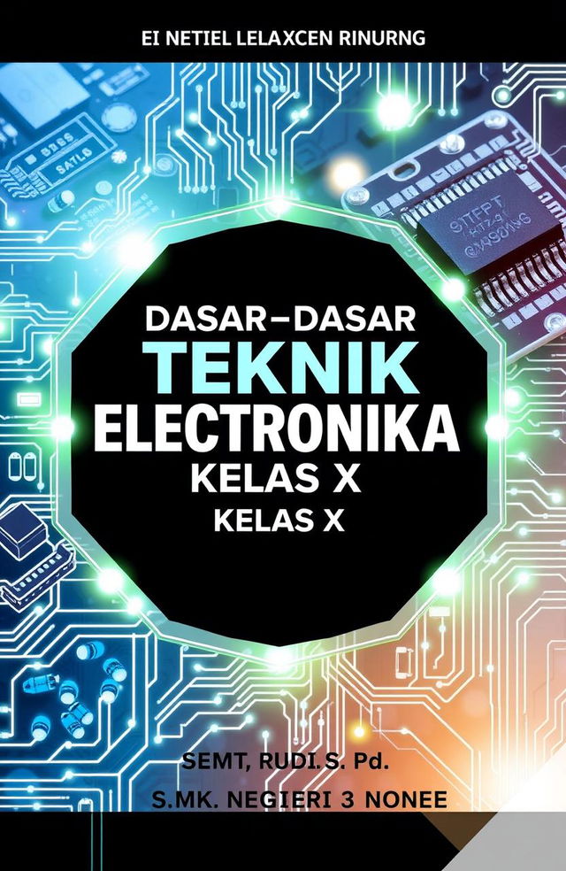 A detailed educational module cover for a book titled 'Dasar-Dasar Teknik Elektronika Kelas X'