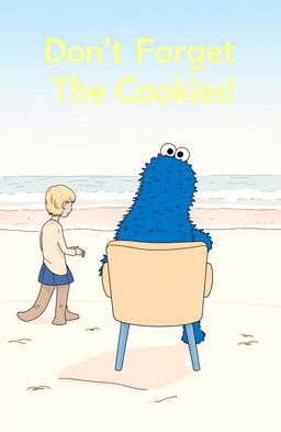 An outline illustration suitable for a book cover, depicting the Cookie Monster with its fluffy fur texture, seated and leaning slightly over a chair in a therapy session