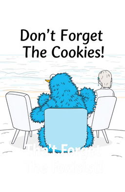 An outline illustration suitable for a book cover, depicting the Cookie Monster with its fluffy fur texture, seated and leaning slightly over a chair in a therapy session