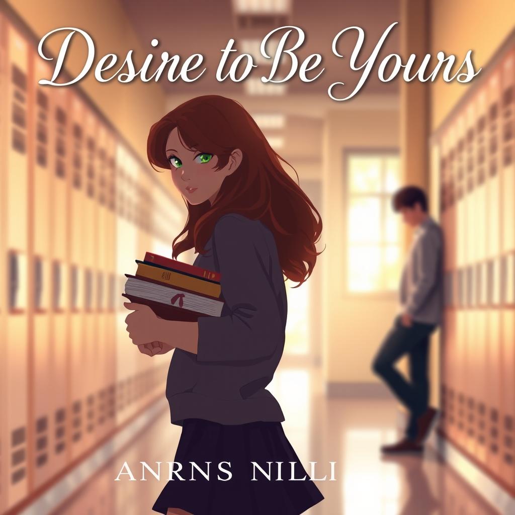 A romantic book cover illustration featuring a blurred school hallway bathed in warm afternoon light filtering through high windows, creating a cozy atmosphere with muted pastel lockers in the background